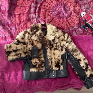 Vintage leather and sheepskin crop jacket